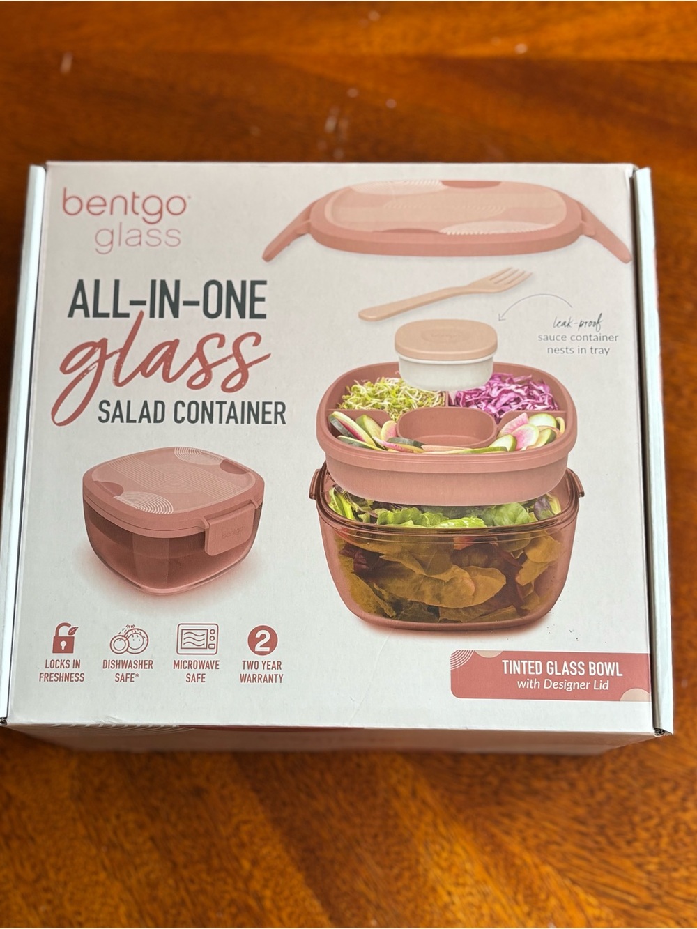 bentgo Glass All-in-One Salad Container - Tinted Pink
